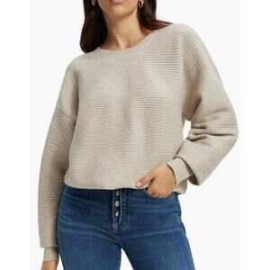 Good American Boxy Sweater Size M (2) Beige Crew Neck Ribbed Pullover Minimalist